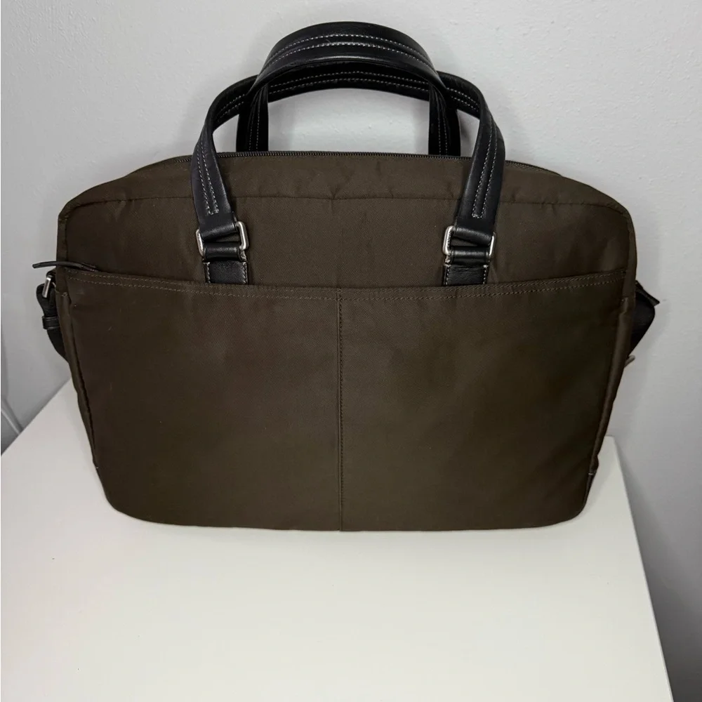 Coach Men's Dark Brown Briefcase with Black handles and trim